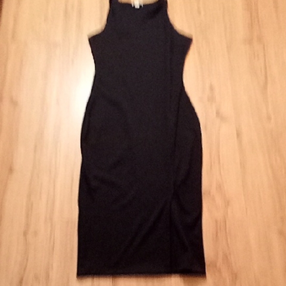 Derek Heart Black Halter Bodycon Midi Dress